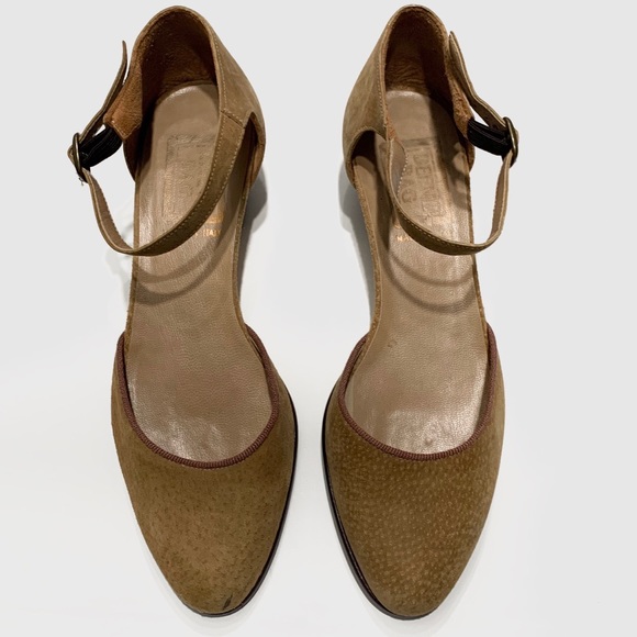 VINTAGE BEENE BAG CAMEL SUEDE ANKLE STRAP CHUNKY HEEL SHOES - Picture 2 of 13